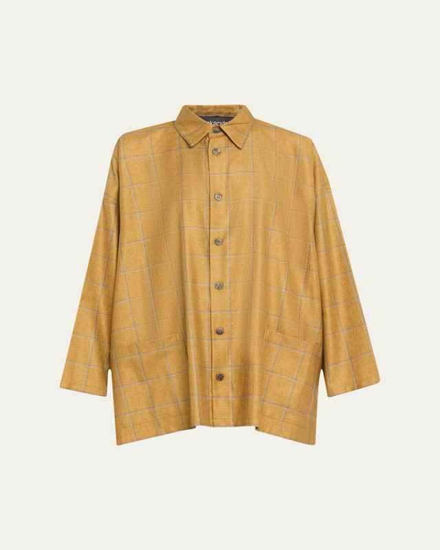 Wide A-Line Shirt Jacket With Collar (Long Length)
